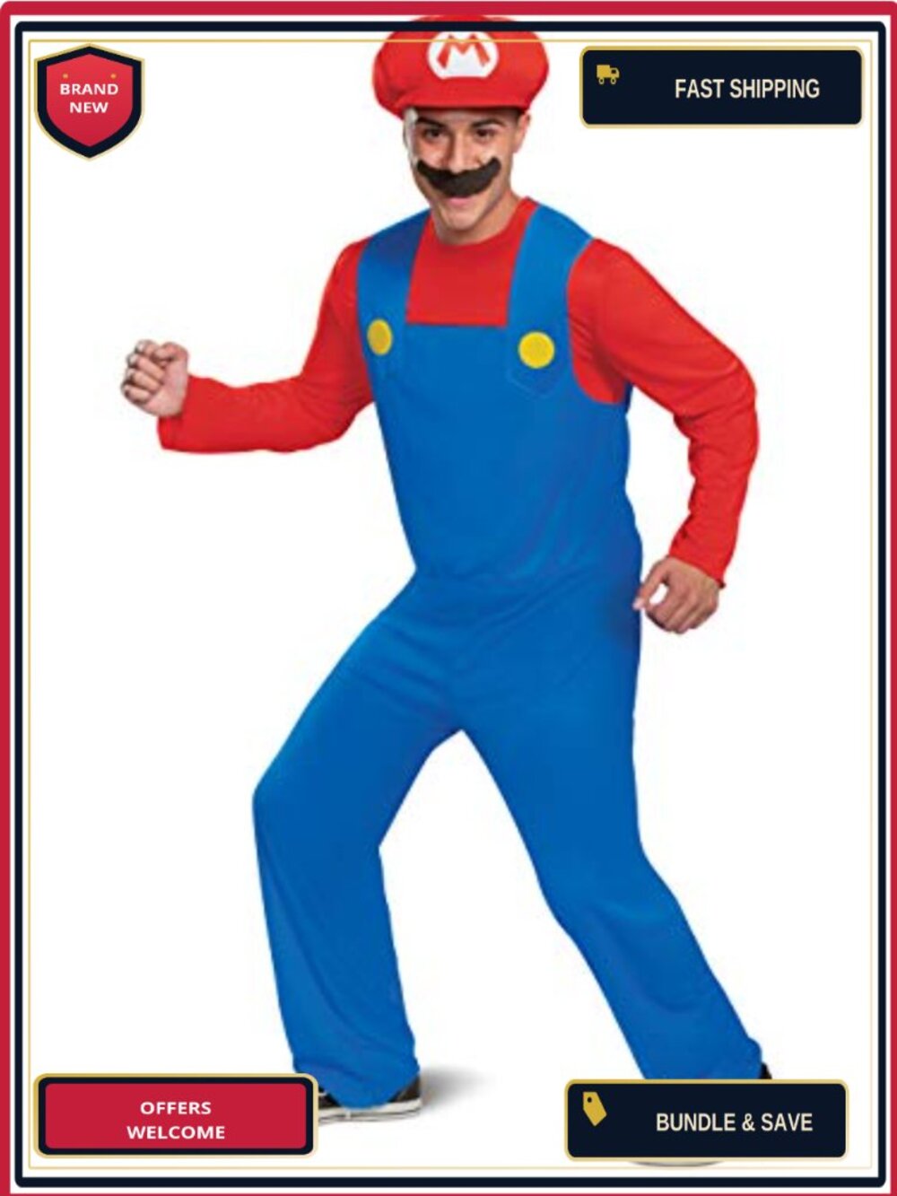 Mario Costume Adult Officially Licensed Nintendo with Hat and Mustache